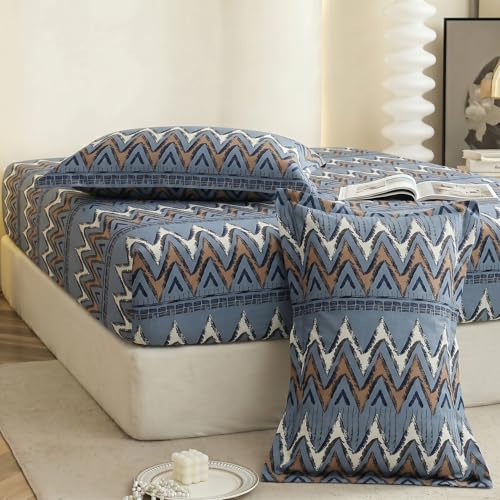 Image of IVAZA Ezyption Cotton Super Soft 240 TC Elastic Fitted All Around Elastic Printed King Size Double Bed Bedsheet with 2 Pillow Cover 72 inch X 78 inch3 Grey Sky