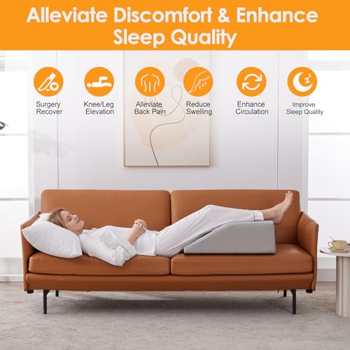 Leg Elevation Pillow for After Surgery, 6inch Foam Leg Elevating Pillow for Swelling and Blood Circulation, Leg Wedge Pillow for Sleeping, Knee Pillow for Knee Hip Ankle Pain Relief, Grey