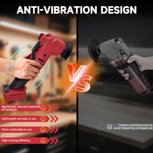 Cordless Oscillating Tool for Mil-waukee 18V Battery, Max 21000 OPM Brushless Motor, 6 Variable Speed & Smart Auto Model, Anti-Vibration, 23PCS Oscillating Multi Tool for Sanding & Cutting(No Battery) - Image 2