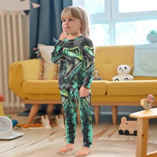 Pigsaly Pajama Set 2 Piece Animal Jurassic Green Dinosaurs Pajama Sets Long Sleeve Pjs Sleepwear 8Y4