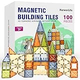 HarworLife 100 PCS Magnetic Tiles, Diamond Magnetic Blocks Building Set Magnet Tiles STEM Toys 3D Kids Preschool Educational Sensory Toys Gift for Toddlers Kids Boys Ages 3 4 5 6 7 8 9+ Year Old