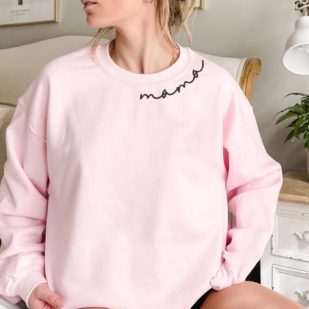 Customized Embroidered Sweatshirt For Women, Custom Embroidered Hoodie For Mama, Mom, Grandma, Personalized Gift For Women - Image 5