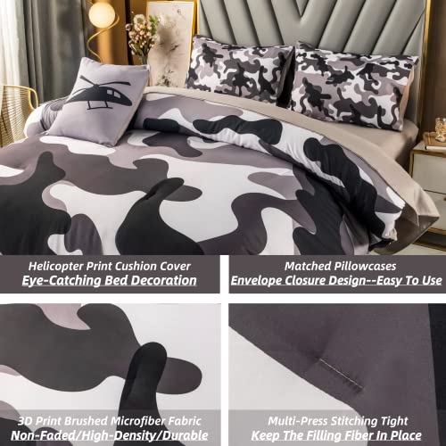 Perfemet 6 Pcs Grey Camo Comforter Bedding Set Twin Size, Camouflage Army Design Bedding Collections For Kids Boys, Soft Lightweight All-Season Bed Comforter Set (Twin,Grey) #TOP6
