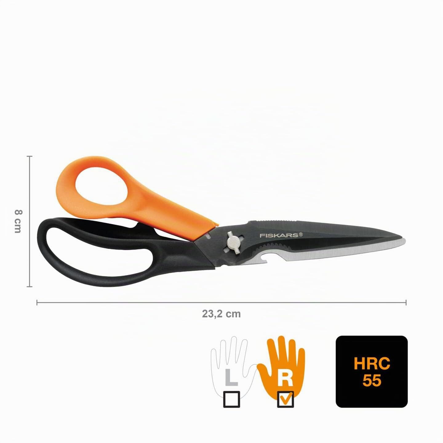 Fiskars Forbici Multiuso con Lame Separabili, Inclusa Custodia con Affilaforbici, 23 cm, Rivestimento in Titanio, Lama in Acciaio Inox/Impugnatura in Plastica, Nero/Arancione, Cuts + More, 1000809