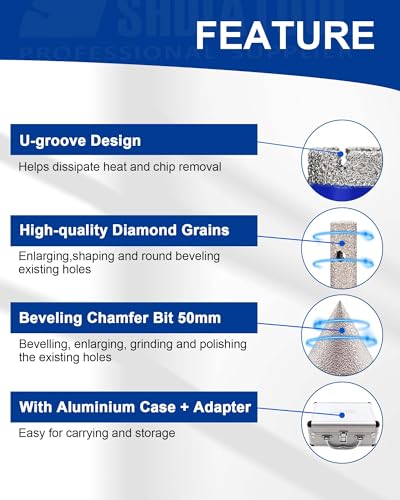 Image of SHDIATOOL Diamond Drilling Core Bits Set Chamfer Bits for Porcelain Tile Marble Ceramic Granite Milling Kit 5 /8 inch-11 10pieces