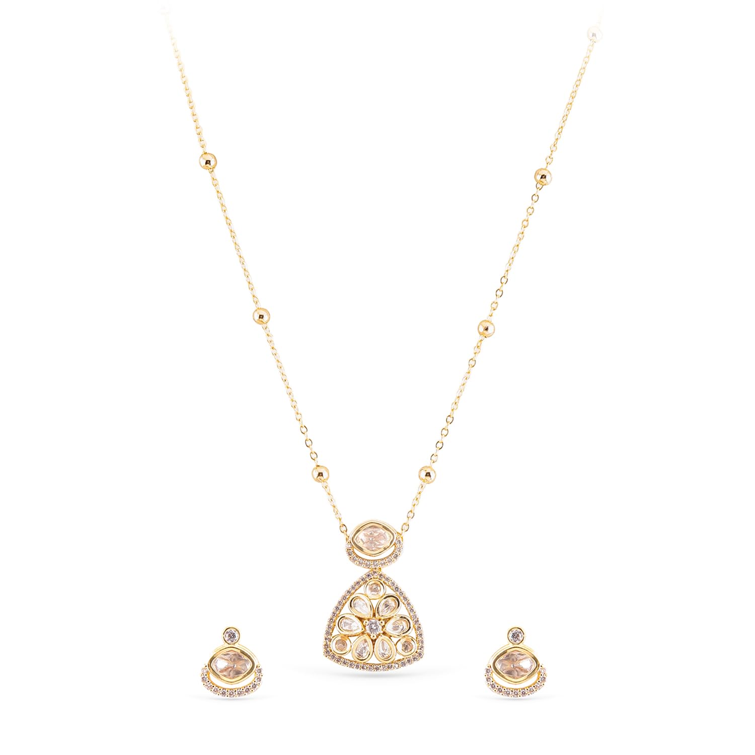 rubans Kundan Pendant Necklace Set Cubic Zirconia Minimal Festive Jewellery Gift for Women & Girls-picture-31