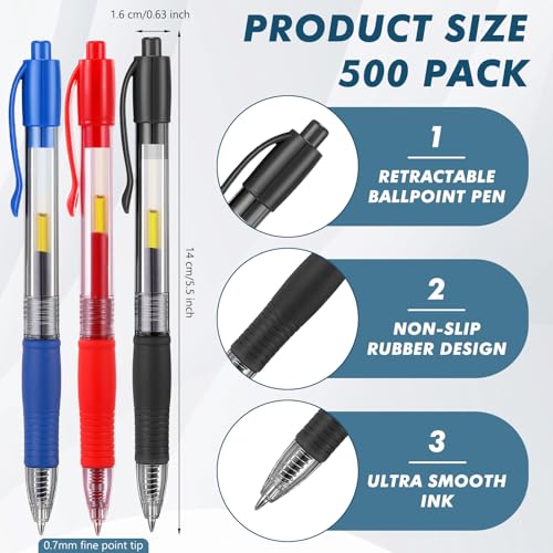Jetec 500 bolígrafos retráctiles Premium punta fina 0.7mm miniatura 2