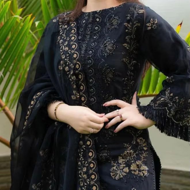 Image of ROYALICA Women's Black Embroidered Georgette Pakistani Suit Set with