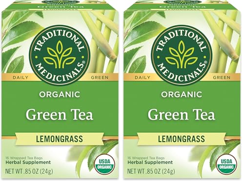 , Organic Green Tea Lemongrass, 16 Tea Bags (pack Of 2)