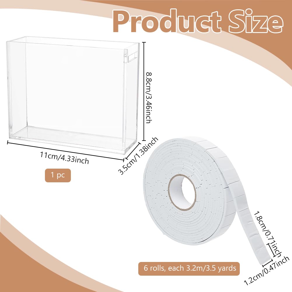 ORIGACH 6 rollos de cinta adhesiva de espuma de doble cara (1,9 cm × 3,2 m), precortada, incluye 1 caja de almacenamiento de acrílico y cuadrados de espuma para manualidades, costura