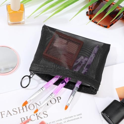 Image of Jexine 30 Pcs Mini Mesh Zipper Pouch 5 x 4 Inches, Nylon Bags, Black