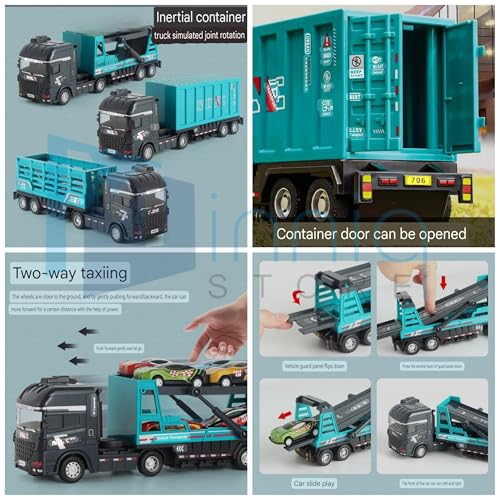 Image of Container Transport Truck Set Manual Push Power Large Transport Trailer Vehicles Truck Toys Alloy Diecast Truck Set Toy Best Birthday Gift for Kids