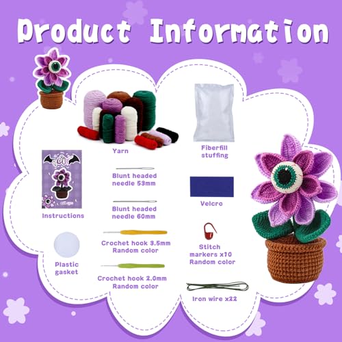 Image of kgxulr Crochet Kit, Big-Eyed Beginner Crochet Kit for Adults, Knitting Kit | Crochet Kit for Beginners, Crochet Flower Kit, Beginner Crochet Kit for Adults with Step-by-Step Video Tutorials