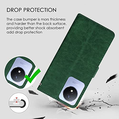 Image of Flip Cover Back Case for Lava Blaze 5G | Premium Leather Finish | Inbuilt Pockets & Stand | Flip Cover Back Case for Lava Blaze 5G (Green)