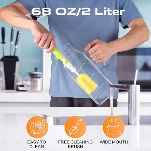 image for 2 Liters/68oz 2 Pack Square Glass Pitcher with Lid and Handle for Frid