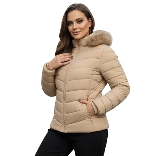 Jaqueta Puffer Feminina com Capuz Removível Casaco de Inverno Impermeável e Forrado Quente e Leve para Frio Intenso Tecido Premium com Bolsos e Zíper
