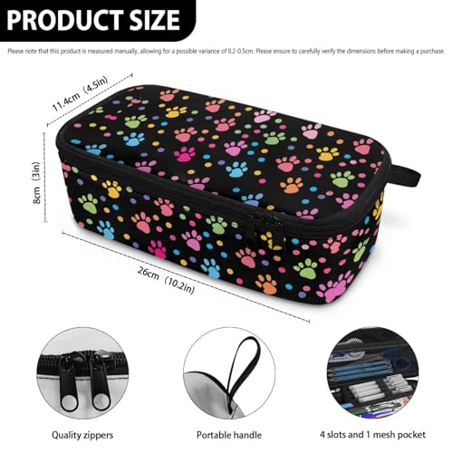 Image of Colorful Dog Paw Prints Pencil Case for Kids Large Penci Pouch,Wave Point Pencil Box for Boys Girls Daily Pencil Bag for Preschool Children Pencil Container for Students Teenagers