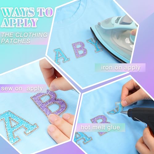 Yinder 52 Pieces Glitter Rhinestone Letter Stickers Crystal Rhinestone Iron on Letter Self Adhesive A-Z Glitter Resin Stickers for Clothing Art DIY Works (Mixed Colors) — view 3