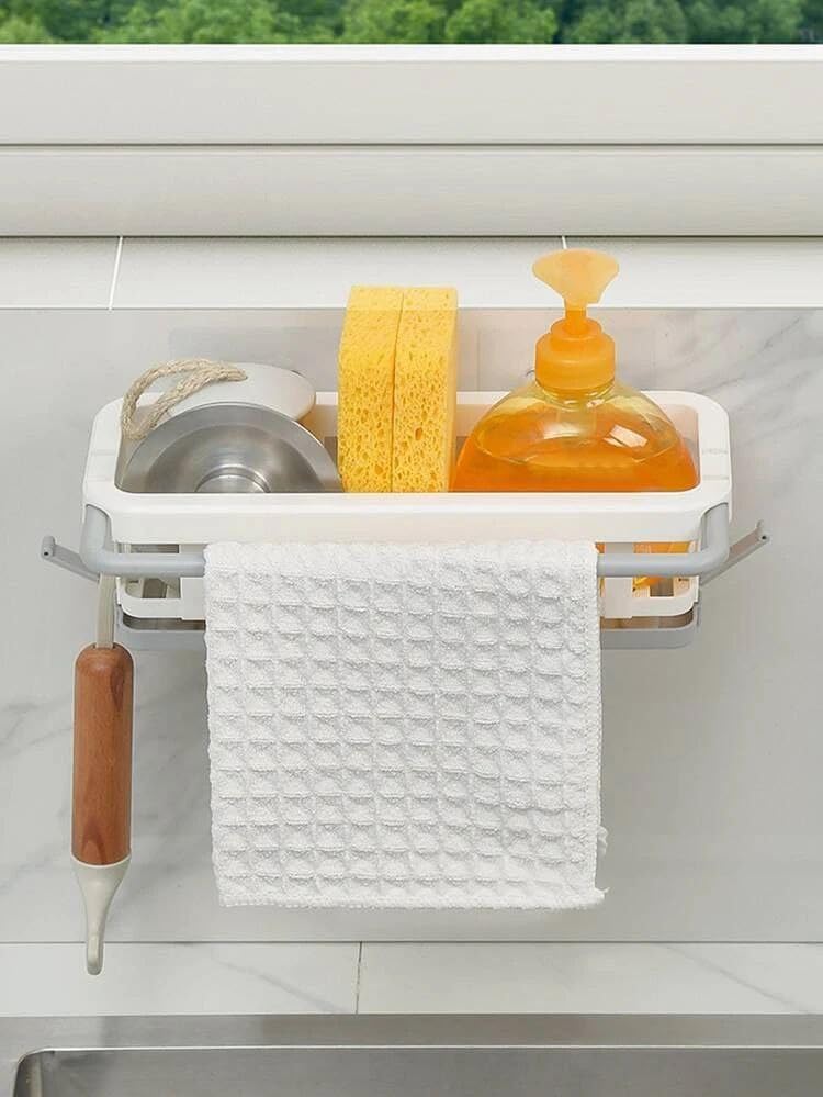 Image of Two Tone Hanging Drain Rack | Retractable Storage Rack | Sponge Drain Tray | Kitchen /Bathroom Sink Tray with Drying Basket | Kitchen Storage Organizer Multicolor Pack of 1
