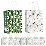 16 Stück Fußball Papiertüten, Party Geschenktüten Fussball, Kraft Papiertüten mit Henkel, Fussball Mitgebsel Jungen, Wiederverwendbar Süßigkeiten Tüten für Kindergeburtstag Jungen Fußball Motto Party