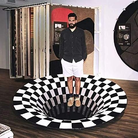3D Rug Optical Illusion Vortex Illusion Rug Black White Plaid Vortex Rug for Living Room Bedroom Dining Room Doormat Kitchen Floor Mats Cover