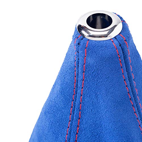Blue Suede Red Stitch Shift Boot for Manual Automatic Car/Auto Gear Shift Knob Cover MT/Auto at Transmission (Blue)