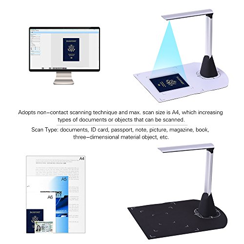 Aibecy Portable High Speed USB Book Image Document Camera Scanner 5 Mega-pixel High-Definition Max. A4 Scanning Size with OCR Function LED Light for Classroom Office Library Bank - Thumbnail 4