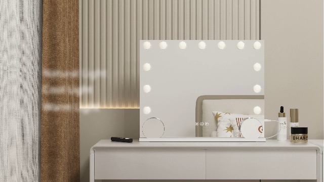 Espejo de maquillaje rectangular con luces y aumento 15X miniatura 7