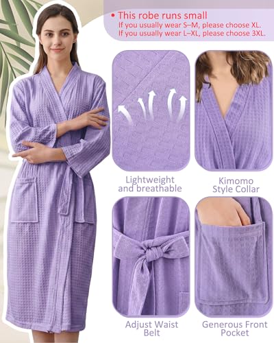 Image of Panitay Women's Waffle Knit Robes Thin Spa Bath Robe Bulk Hotel Lightweight Commercial Soft for House Shower Party