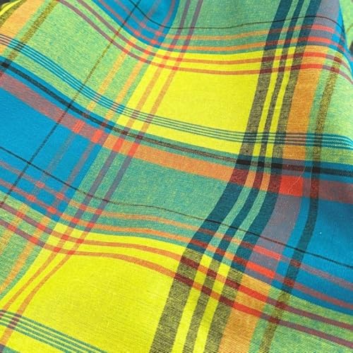 Tejido Madras amarillo y azul 100% algodón por metro