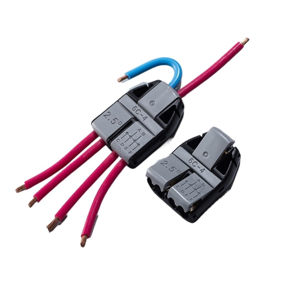 6C-4 Lot de 10 connecteurs de câbles rallongés Non dénudés, 6 Fils interconnectés, 14-13 AWG, 2,5 mm², bornes à épissure Rapide