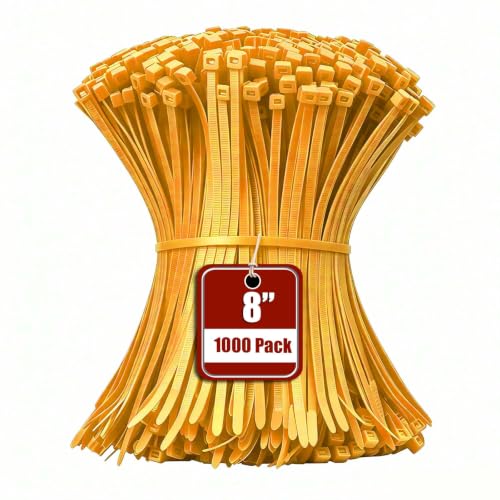 Image of Armpow 8 Inch Gold Zip Tie 1000 PCS, 40 Lbs - Small to Medium Zip Tie, Nylon PA66 UV Resistant Cable Tie Heavy Duty for Indoor and Outdoor Use - Ideal for bundling and securing objects