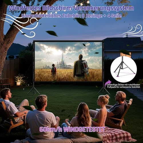 Beamer Leinwand mit Stativ 100 Zoll Outdoor – LEORFI Tragbare Projektorleinwand mit Tragetasche, Leichte Projektionsleinwand Indoor Front/Rück - Kinoleinwand 16:9 4K HD mit Katzentasche für Hinterhof