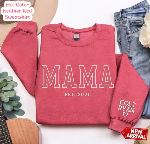 NAZENTI Embroidered Mama Sweatshirt, Mother’s Day Pullover, Grandma Crewneck, New Mom Apparel, Women’s Holiday Sweater3