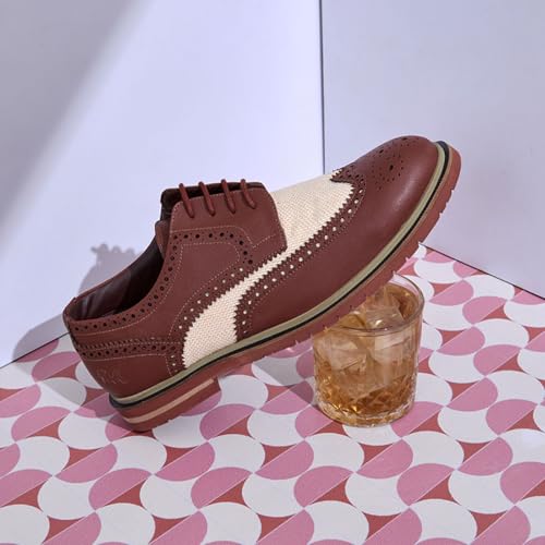 Image of Neeman's Jute Dress Oxfords for Men | Eco-Friendly Brogue Detailing with Cushioned Sole & Modern Heel | Classic Formal Shoes