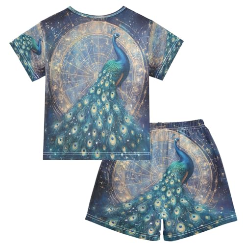 ALAZA Peacock Bird Constellation Pajamas Set Short Sleeve Cotton Sleepwear Summer Pjs 2 Piece 5-14Y2