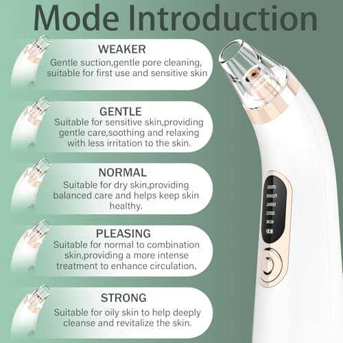 Hqynss Blackhead Remover Vacuum, 5 Suction Power Mode & 4 Replaceable Heads, USB Rechargeable Pore Cleaner Tool for Face - Blackhead Whitehead Comedone Extractor - Image 3
