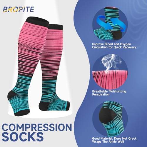 Image of bropite 3 Pairs Open Toe Compression Socks for Women, Support for Travel | Graduated 15-20 mmHg compression circulation,reduces swelling.3 pairs open toe design for travel,nurses,pregnancy comfort