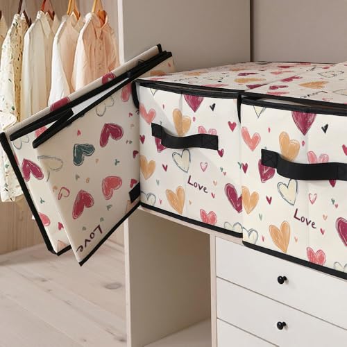 Image of Stackable Clothes Storage Bins with Lids 3 Pack | Closet Organizers Fabric Box for Home and Office,Blanket Clothes Organizers,Under Bed Storage Containers