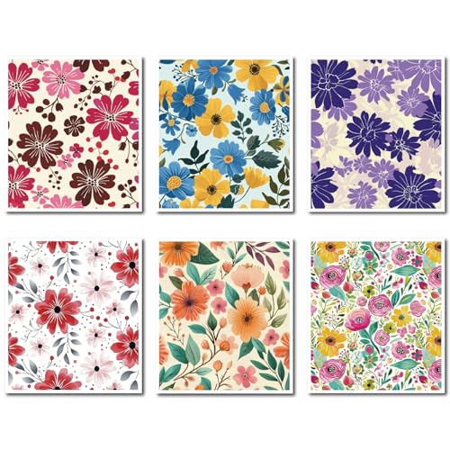 CREATCABIN 6 paño de Cocina con Diseño de Flores 6 estilos de Algodón Colorido Reutilizable Lavable Absorbente Estilo Vintage Sueco para el Hogar Cocina Inauguración de la Casa Toallitas 19.5 x 17.2cm