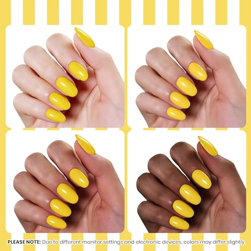 Image of Beetles Yellow Gel Nail Polish - Beetles Summer Voyage Lemon Stripe Summer Nails, Neon Yellow Gel Nail Polish, Same Color Bottle, Soak Off UV LED Neon Nails, Manicure Salon DIY for Holiday