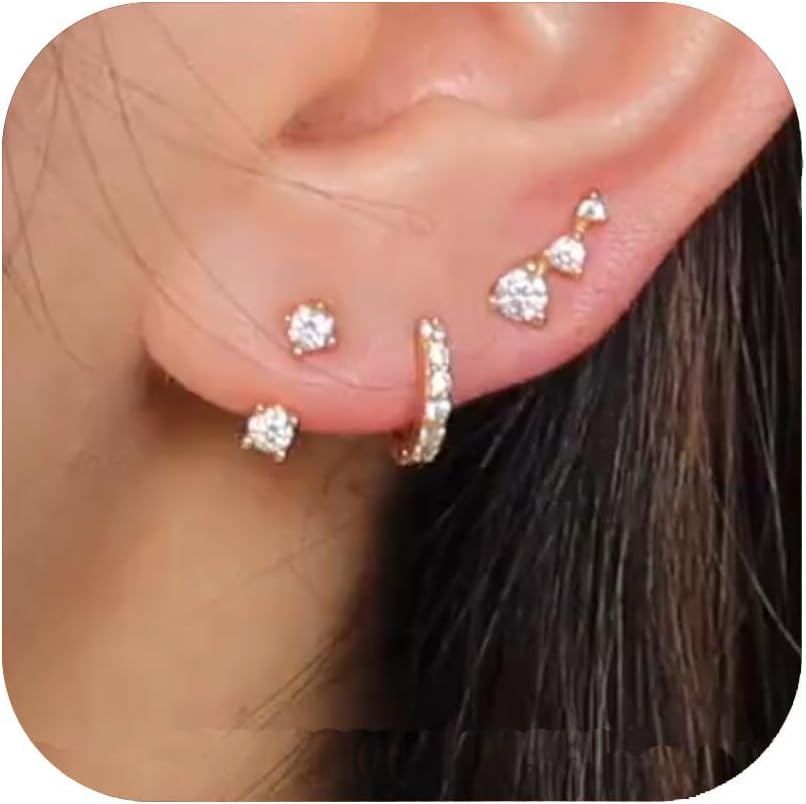 Gold Earrings for Women Trendy 14k Gold Plated Earrings Set Dainty Gold Stud Earrings Small Huggie Gold Hoop Earring Set Everyday Ear Cartilage Earring Gold Jewelry Women