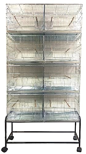 Combo: Large NO Rust Galvanized Stack and Lock Double Breeder Cage Bird Breeding Cage with Removable Center Divider Side Nest Box Doors Removabel Rolling Stand