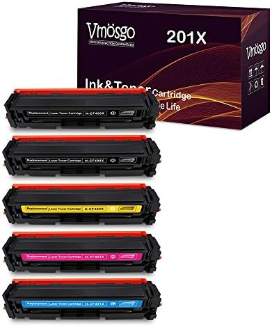 Vmosgo 5-Pack Compatible with HP 201X Toner Cartridges 2 Black 1 Cyan 1 Yellow 1 Magenta, High Yield Work with HP Laserjet Pro M277dw M252dw M252n M277n Printer (CF400X CF401X CF402X CF403X)