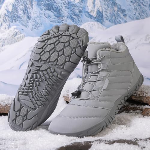 Image of Men's and Women's Barefoot Hiking Boots | Zero Drop Winter Snow Boots with Wide Toe Box | Slip-On Waterproof Ankle Booties | Minimalist Five-Finger Sneakers for Outdoor Hiking and Walking