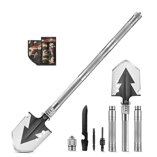 高硬度緊急ハンマー 折り畳みツルハシスコップ 収納バック付 車載・キャンプ・園芸除雪 耐腐食 サバイバル護身用品 (L-3段)