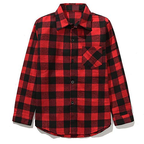 Kids Long Sleeve Boy's Girl's Plaid Flannel Button Down Shirt Red Black 10