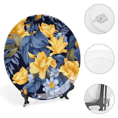 Plato decorativo de porcelana azul con base 6 pulgadas miniatura 4