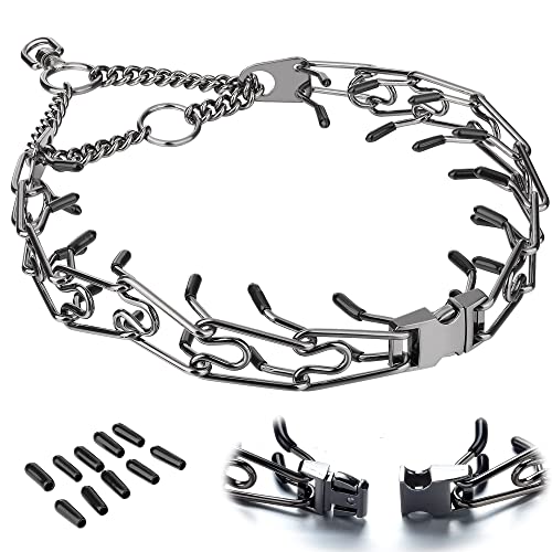 Insfas Pinch Prong Collar For Dogs, Adjustable Dog Training Choke Spike No Pull Martingale Collars With Quick Release Buckle For Small Medium Large Dogs Stainless Steel (12"~28" Black 3.0Mm) #TOP4