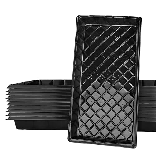 Getervb 10 Piezas 54 x 28 cm Bandejas para Semilleros Sin Agujeros Bandeja de Cultivo Plástico para Invernadero Jardín Hidropónico Germinación de Plantas Flores (10, Negro)